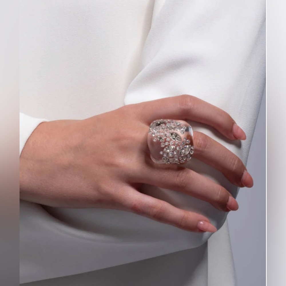 ALEXIS BITTAR Confetti Crystal Lucite Puffy Ring- Clear Size 9 - Picture 3 of 10